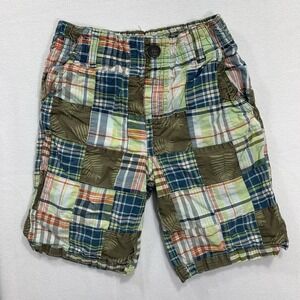 Gymboree Patchwork Plaid Shorts Boys Size 7 Multi Color Tropical Leaf‎ Cotton